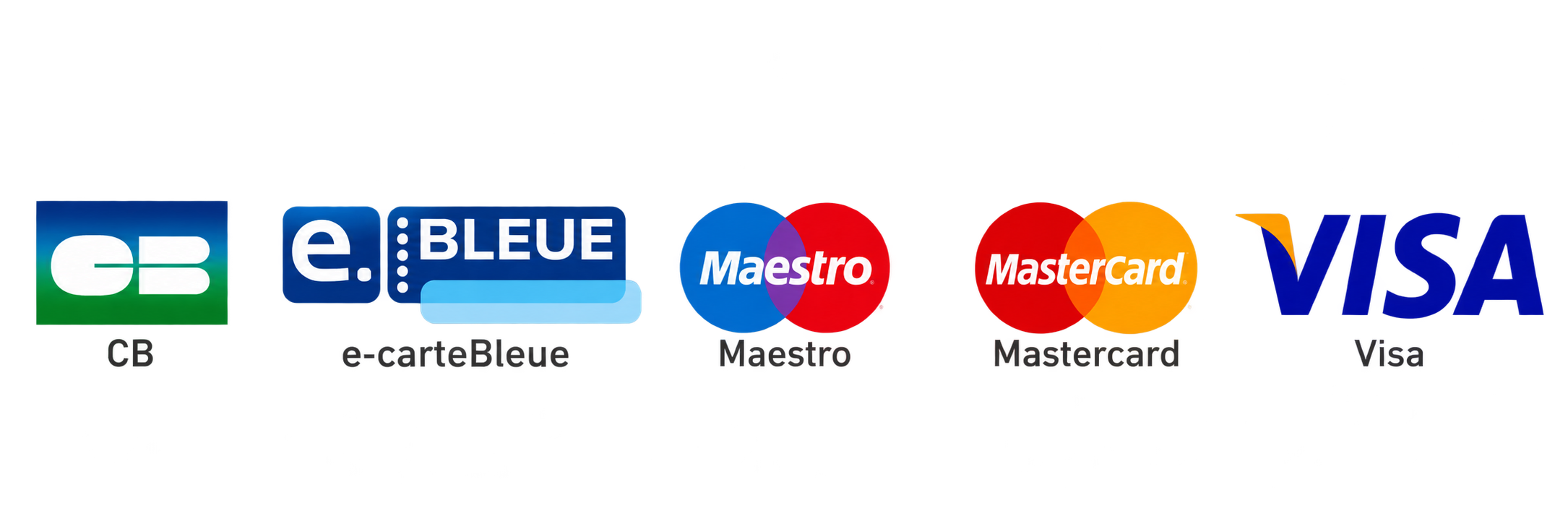 CB, e-carteBleue, Maestro, Mastercard et Visa